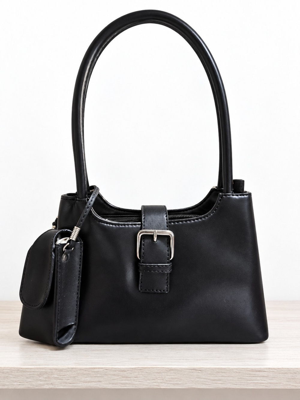 Classic Black Leather Like Shoulder Bag - Unbranded